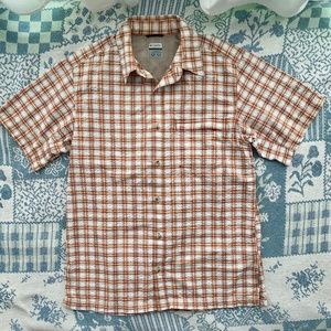 Columbia Titanium Shirt Mens M Medium Short Sleeve Orange Beige Plaid Breathable